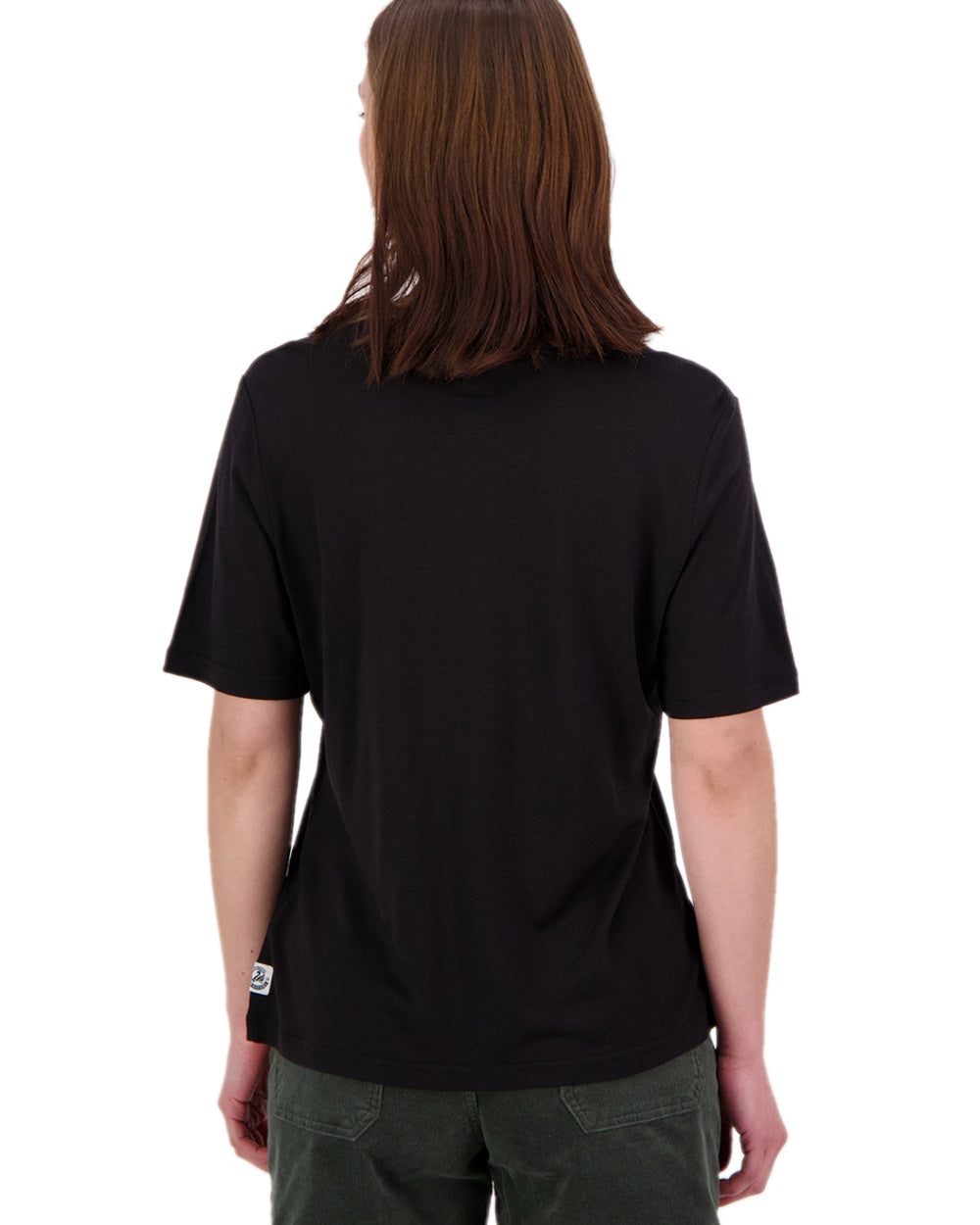 Black Coloured Swanndri Womens Merino Fusion T-Shirt on white background 