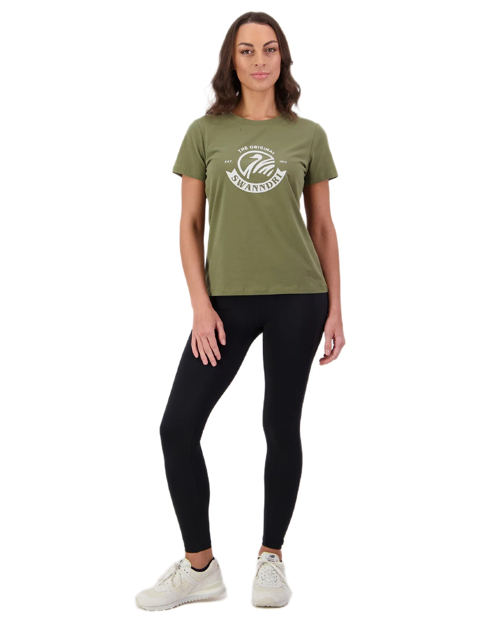 Clover Platinum coloured Swanndri Womens Original V3 T-Shirt on white background 