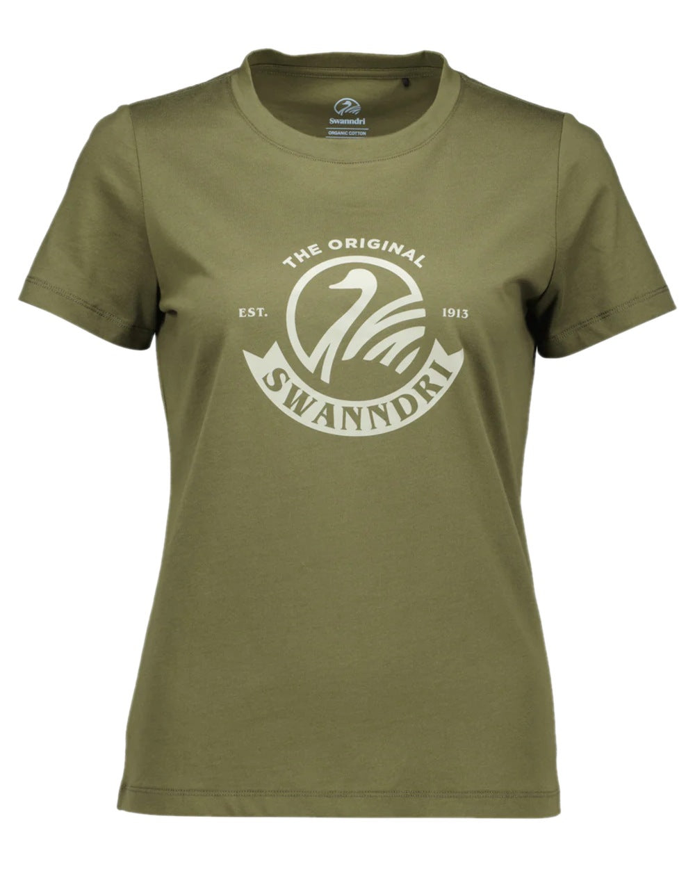 Dark Olive Horizon Grey Coloured Swanndri Womens Original V3 T-Shirt on white background 