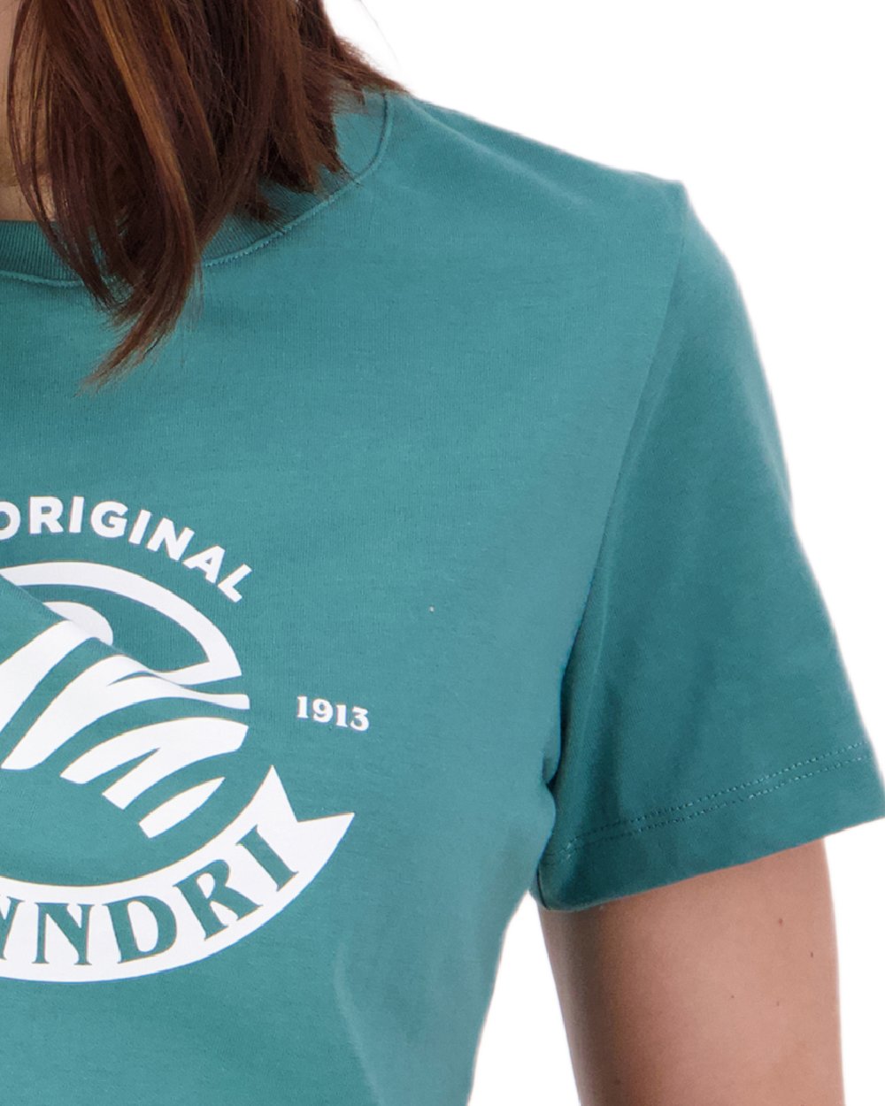 Jade Green White Coloured Swanndri Womens Original V3 T-Shirt on white background 