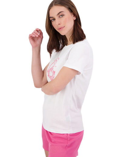 White Raspberry Coloured Swanndri Womens Original V3 T-Shirt on white background 