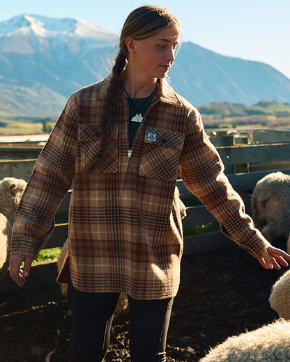 Ashgrove Check Coloured Swanndri Womens Ranger Wool Bush Shirt on outdoor background 