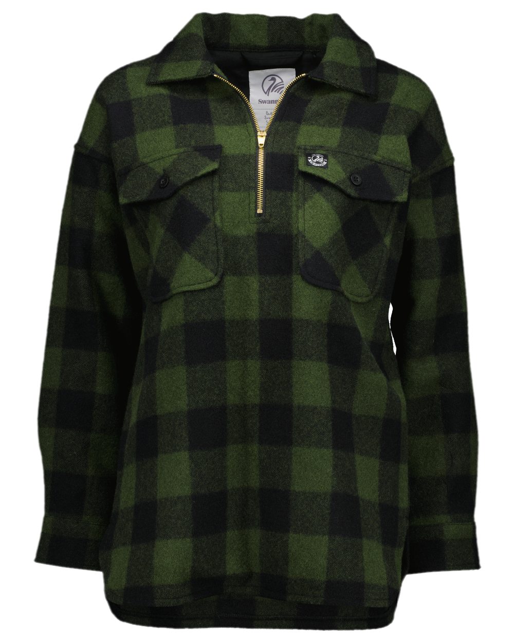 Olive Black Check Coloured Swanndri Womens Ranger Wool Bush Shirt on white background 