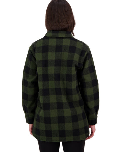 Olive Black Check Coloured Swanndri Womens Ranger Wool Bush Shirt on white background 