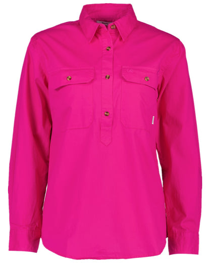 Pink Coloured Swanndri Womens Roma Long Sleeve Shirt on white background 