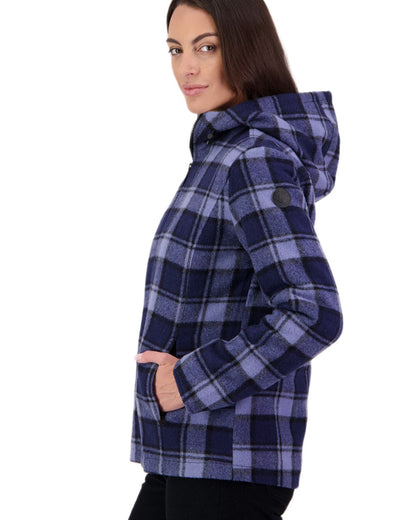 Rhode Island Check Coloured Swanndri Womens Seattle V2 Wool Hooded Sweater on white background 