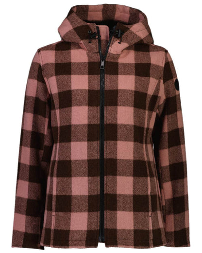 Rose Coffee Check Coloured Swanndri Womens Seattle V2 Wool Hooded Sweater on white background 