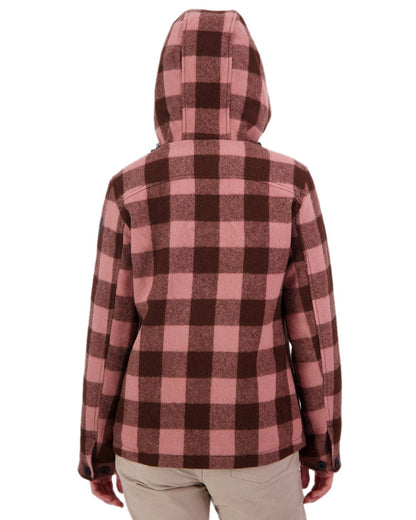 Rose Coffee Check Coloured Swanndri Womens Seattle V2 Wool Hooded Sweater on white background 