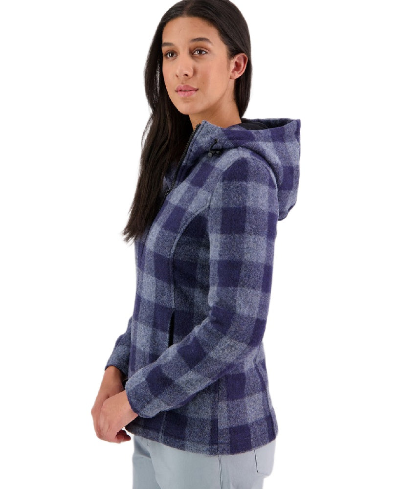 Ocean Check Coloured Swanndri Womens Seattle V2 Wool Hoodie on white background 