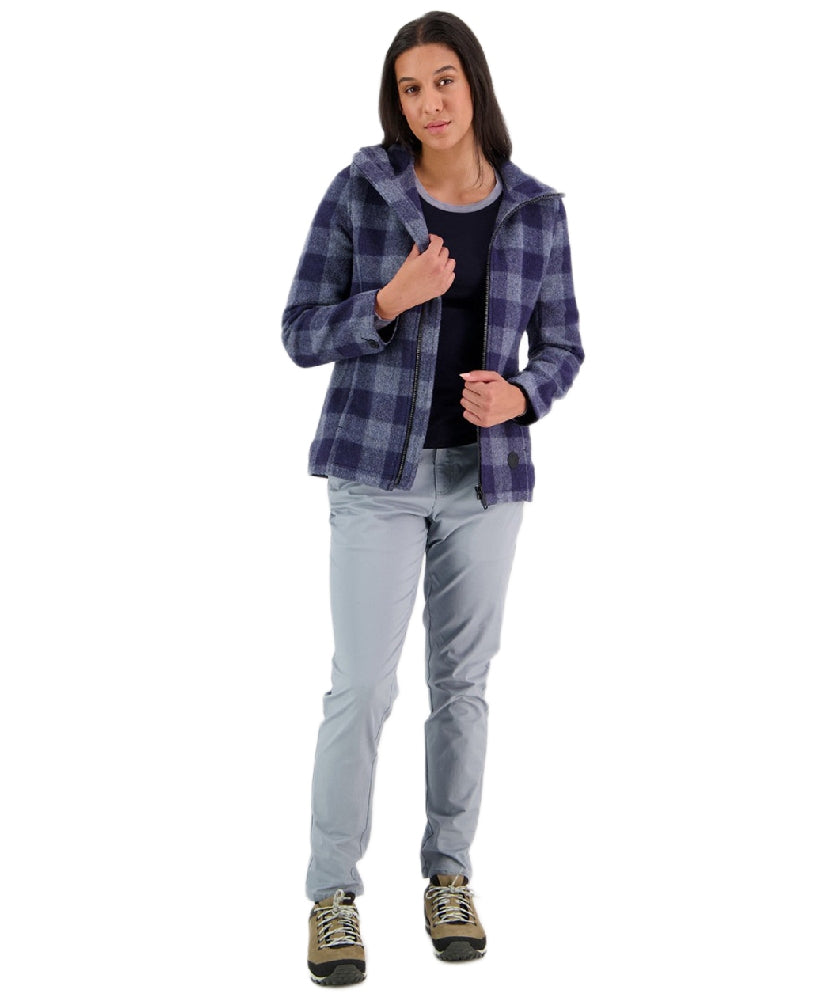 Ocean Check Coloured Swanndri Womens Seattle V2 Wool Hoodie on white background 