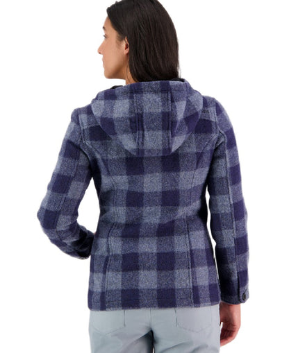 Ocean Check Coloured Swanndri Womens Seattle V2 Wool Hoodie on white background 