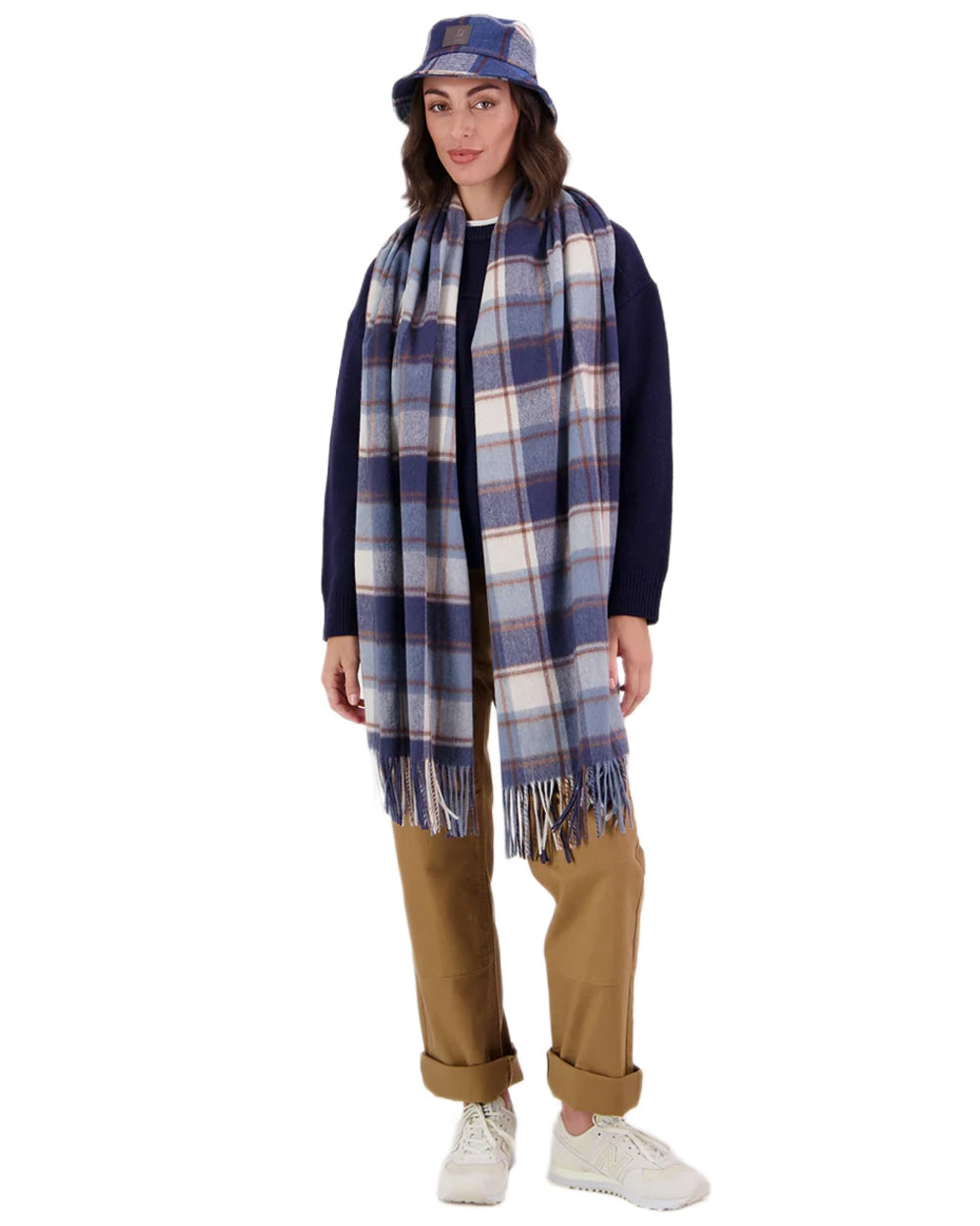 Fitzroy Check Coloured Swanndri Womens Wide Scarf on white background 