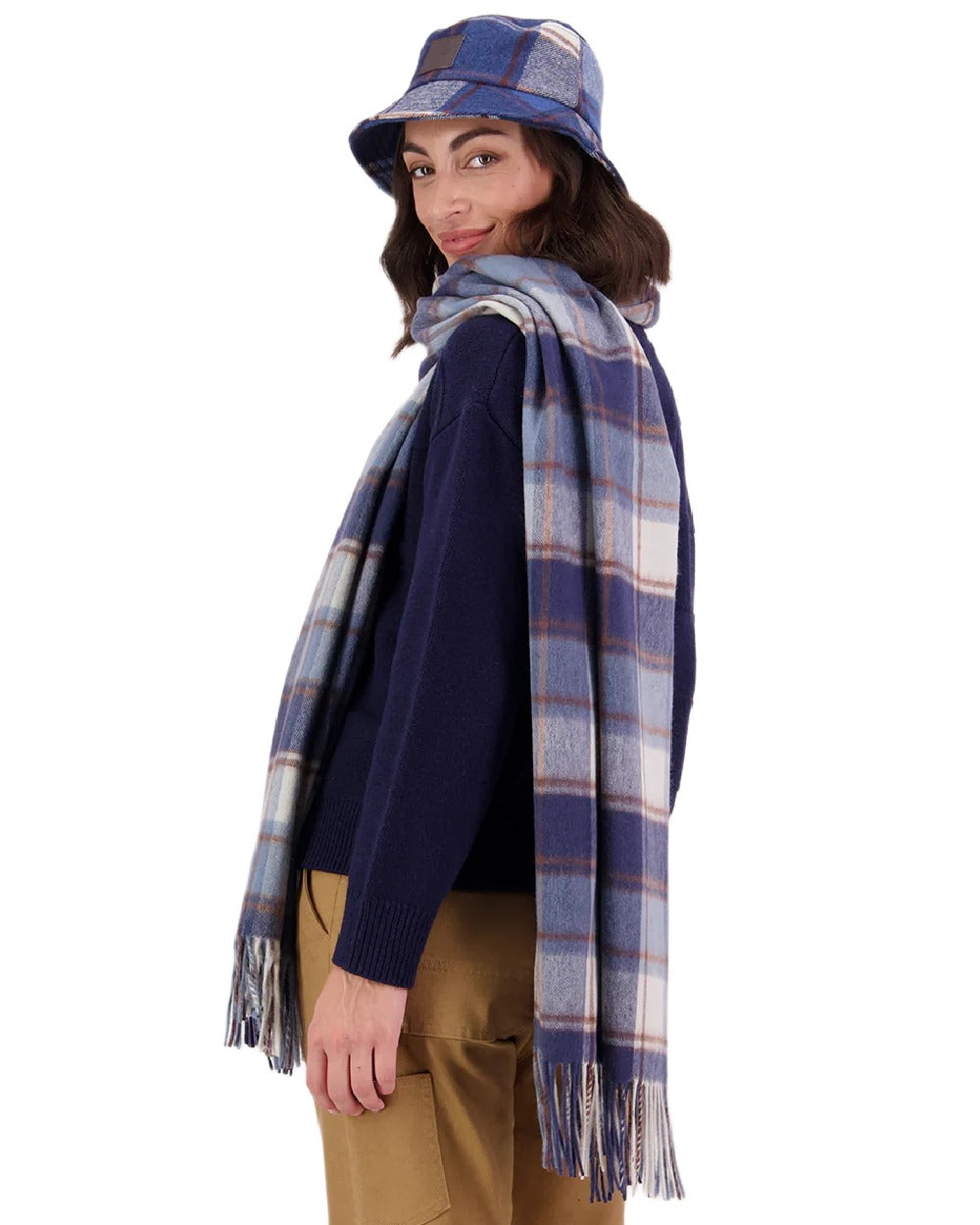 Fitzroy Check Coloured Swanndri Womens Wide Scarf on white background 