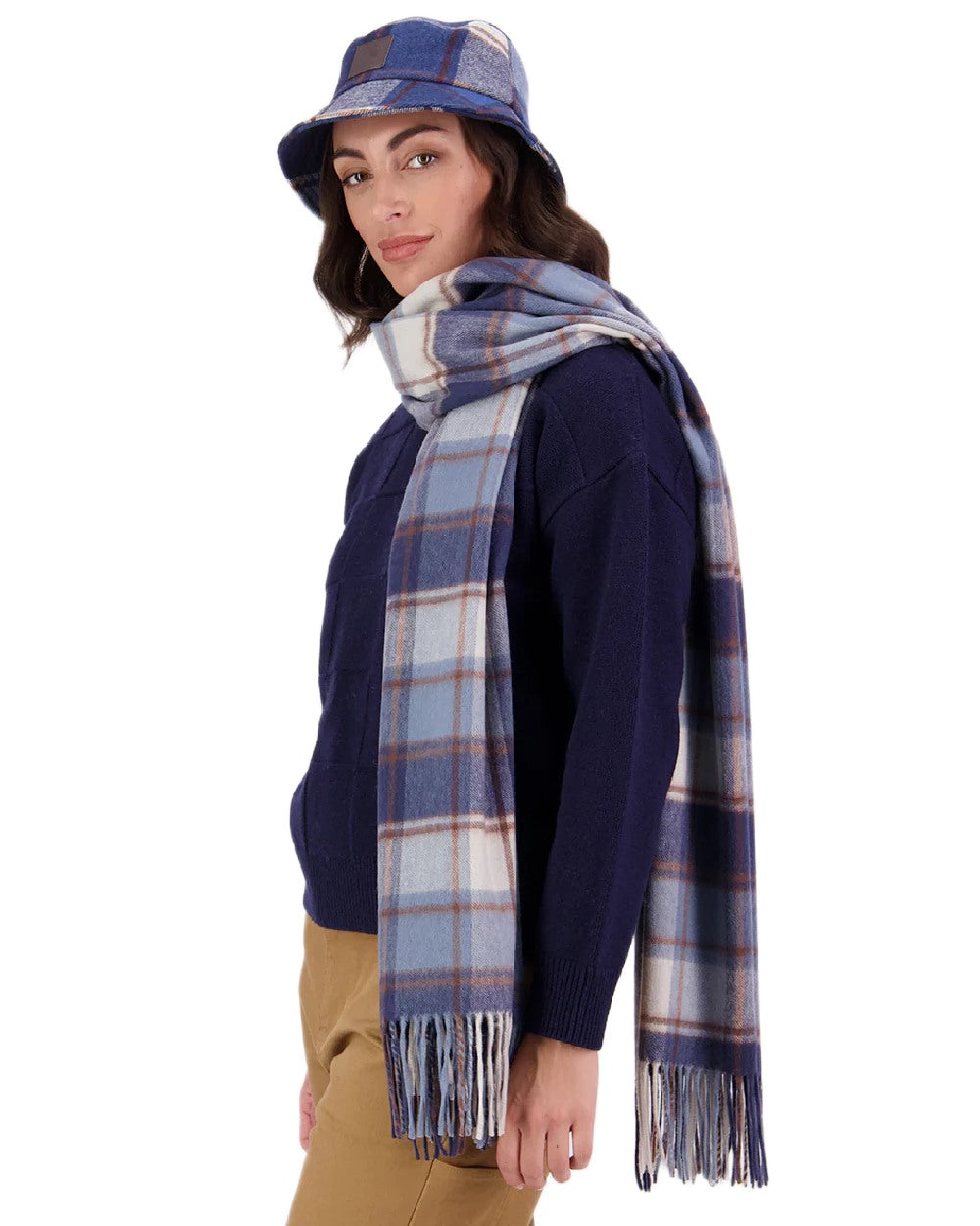Fitzroy Check Coloured Swanndri Womens Wide Scarf on white background 
