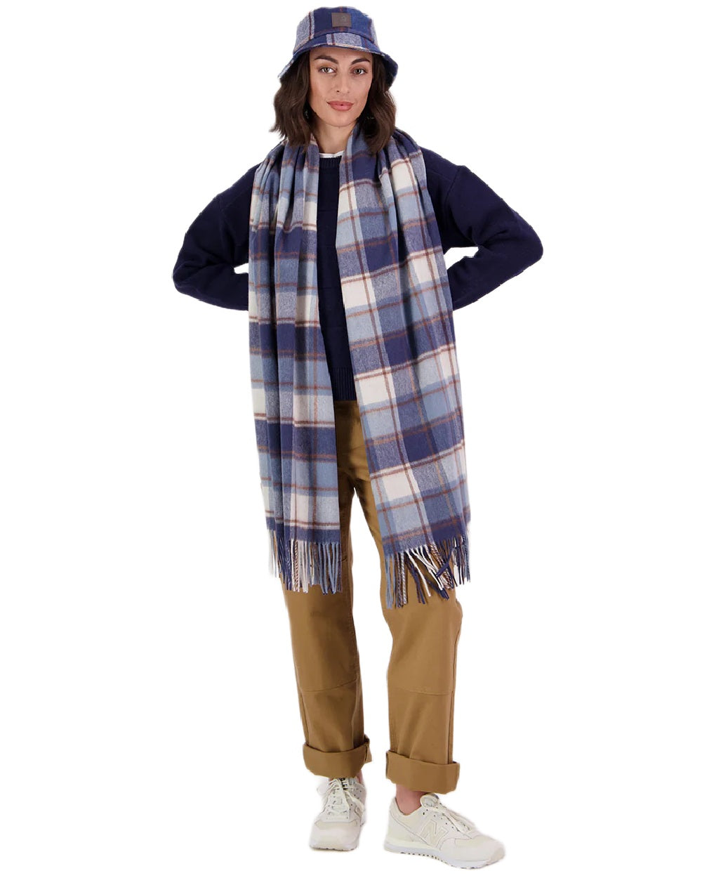 Fitzroy Check Coloured Swanndri Womens Wide Scarf on white background 