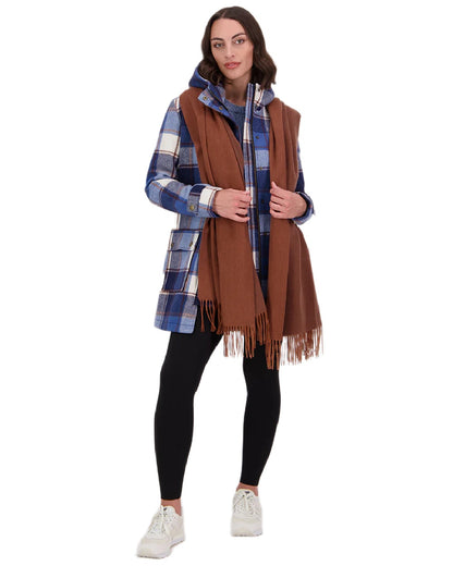 Rusty Coloured Swanndri Womens Wide Scarf on white background 