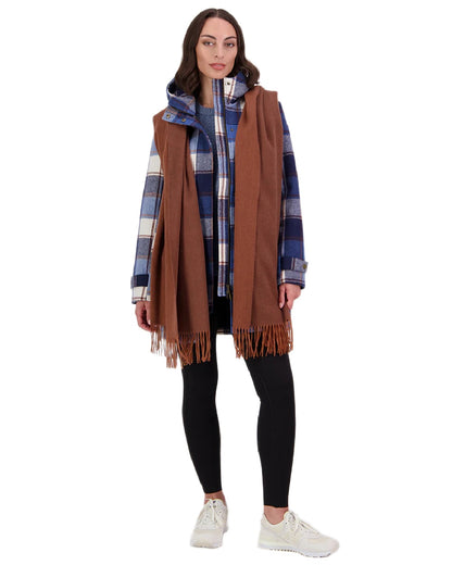 Rusty Coloured Swanndri Womens Wide Scarf on white background 