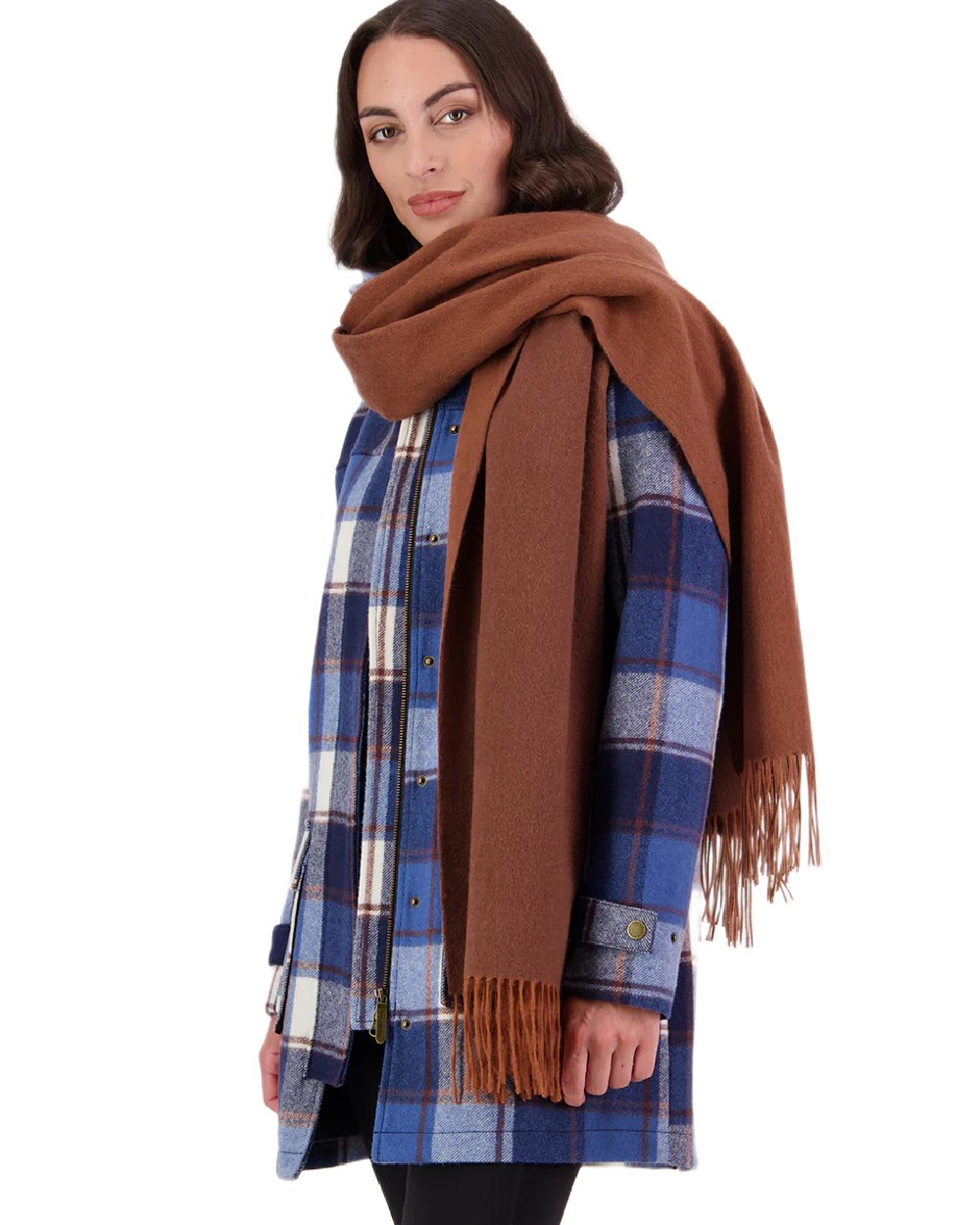 Rusty Coloured Swanndri Womens Wide Scarf on white background 