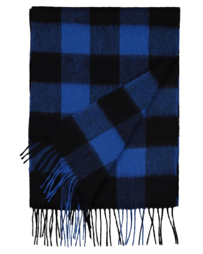Blue Black Check Coloured Swanndri Wool Scarfie on white background 