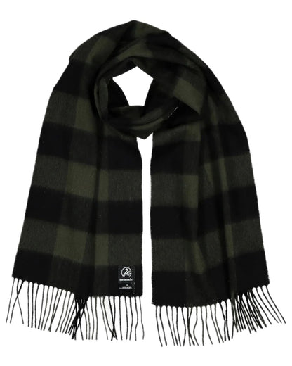 Olive Black Check Coloured Swanndri Wool Scarfie on white background 