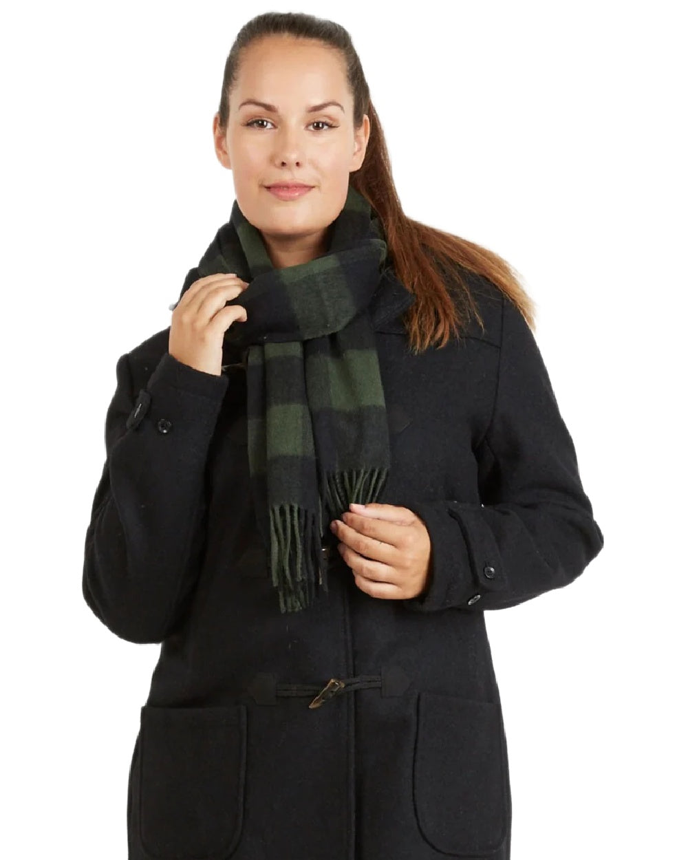 Olive Black Check Coloured Swanndri Wool Scarfie on white background 
