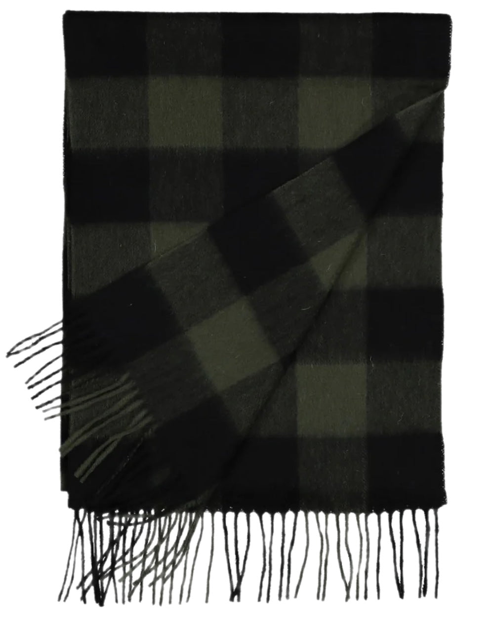 Olive Black Check Coloured Swanndri Wool Scarfie on white background 