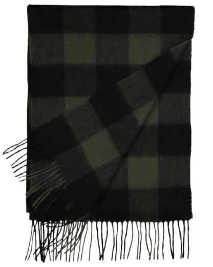 Olive Black Check Coloured Swanndri Wool Scarfie on white background 