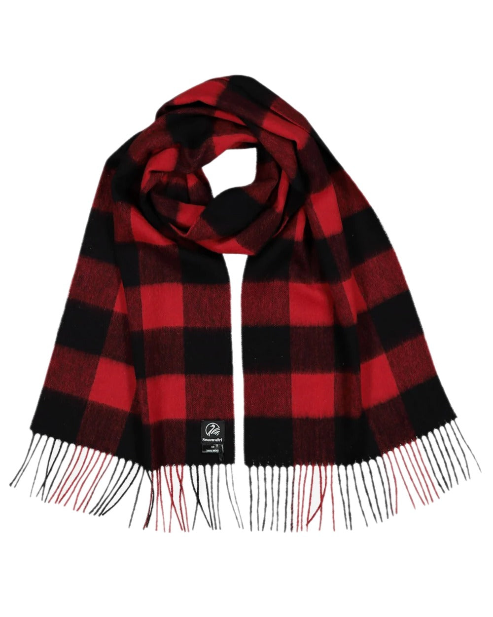 Red Black Check Coloured Swanndri Wool Scarfie on white background 
