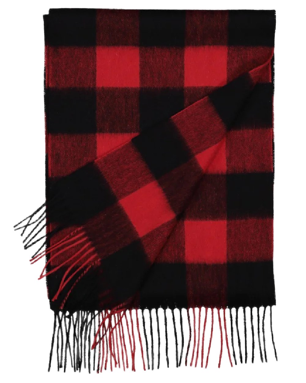 Red Black Check Coloured Swanndri Wool Scarfie on white background 