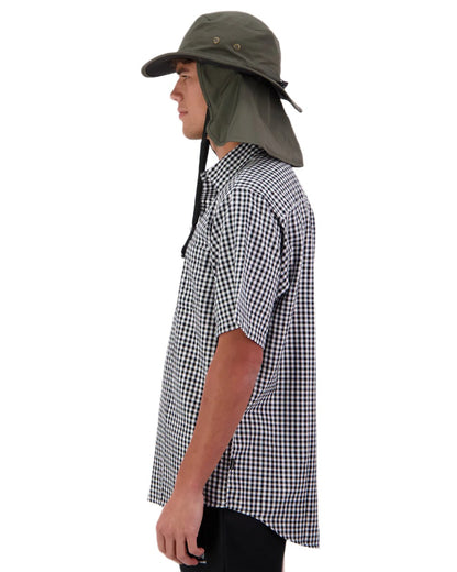 Olive Black coloured Swanndri Explorer Crushable Sun Hat on white background 