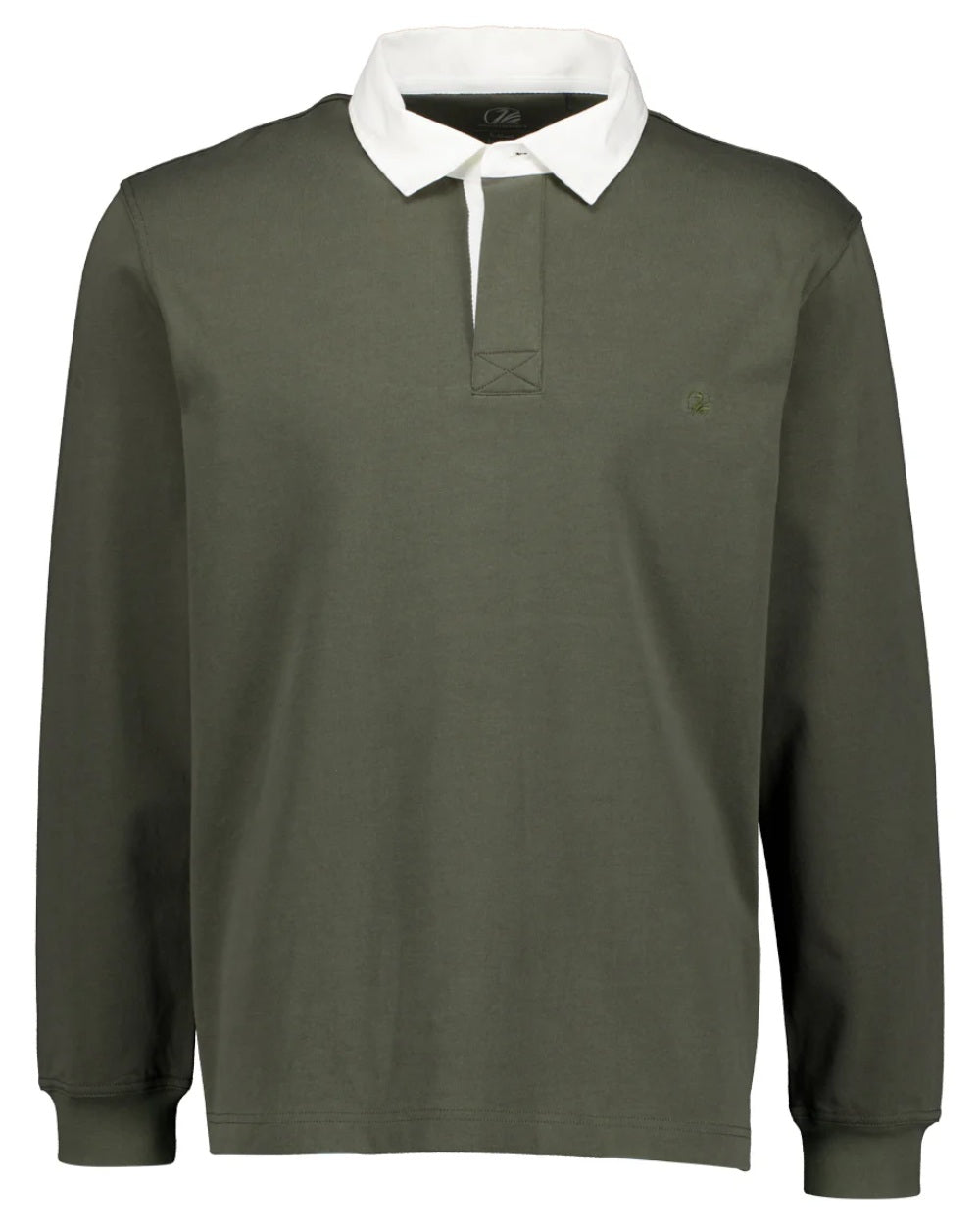 Dark Olive coloured Swanndri Mens Fundamentals Long Sleeve Rugby Top on white background 
