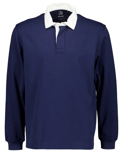 Navy coloured Swanndri Mens Fundamentals Long Sleeve Rugby Top on white background 