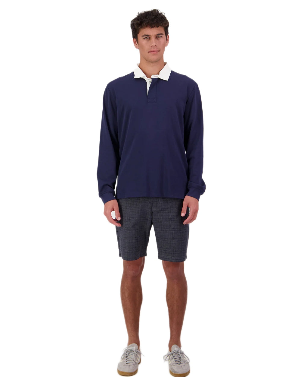 Navy coloured Swanndri Mens Fundamentals Long Sleeve Rugby Top on white background 