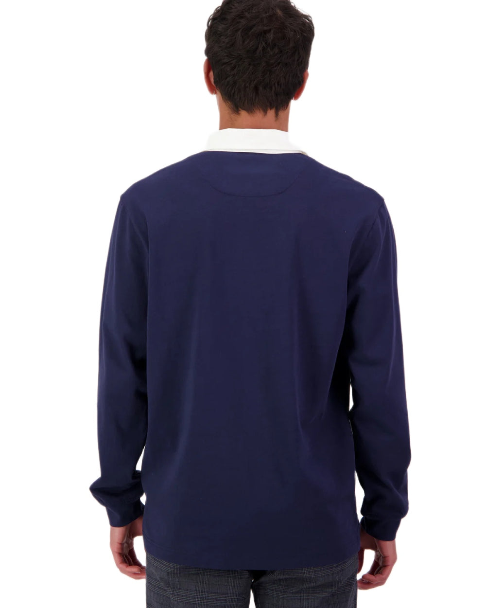 Navy coloured Swanndri Mens Fundamentals Long Sleeve Rugby Top on white background 