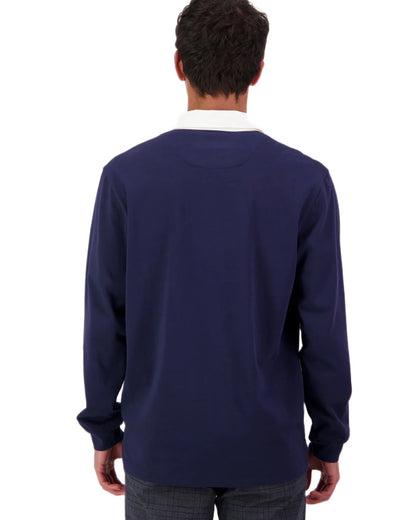 Navy coloured Swanndri Mens Fundamentals Long Sleeve Rugby Top on white background 