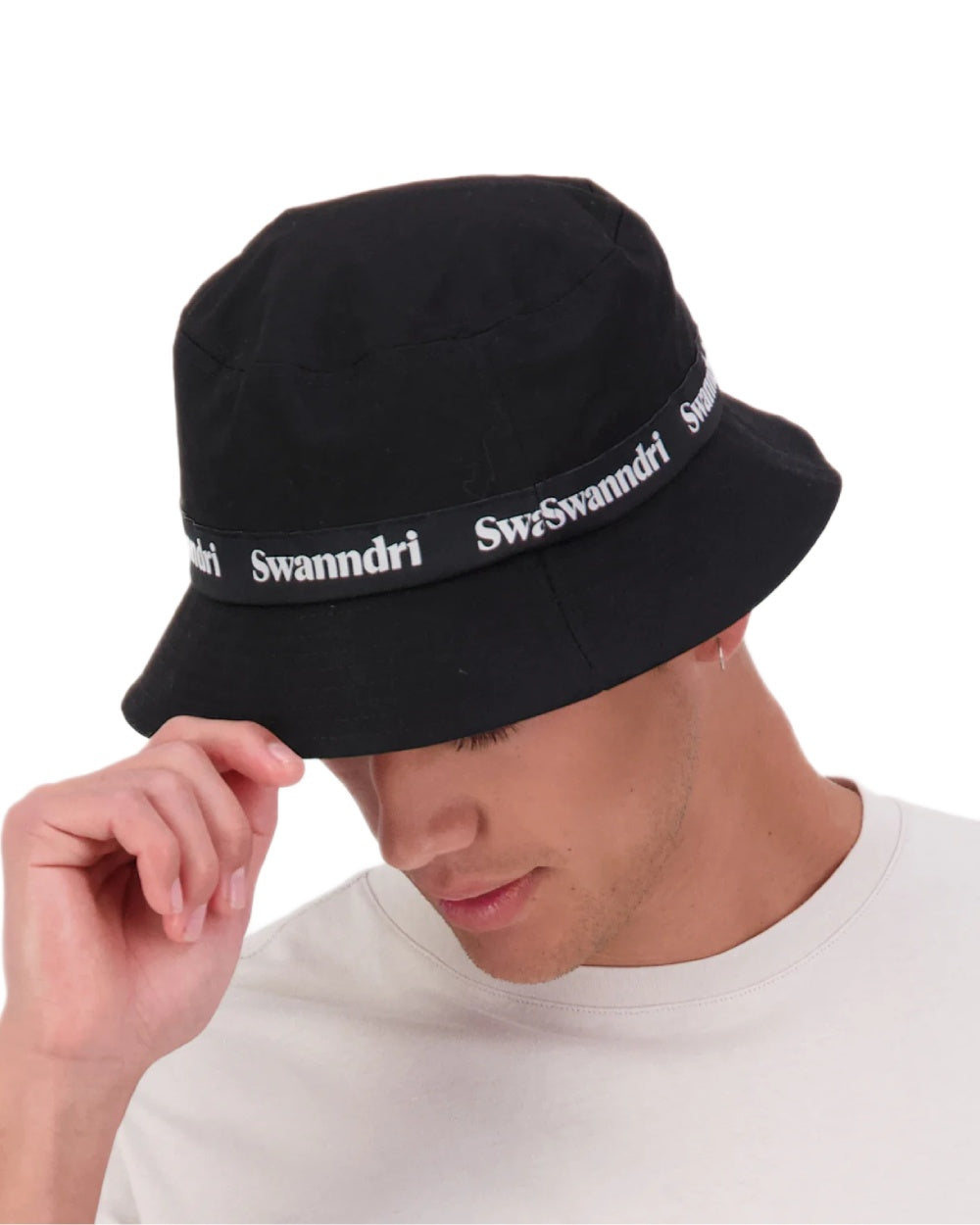 Black coloured Swanndri Swanni Bucket Hat on white background 