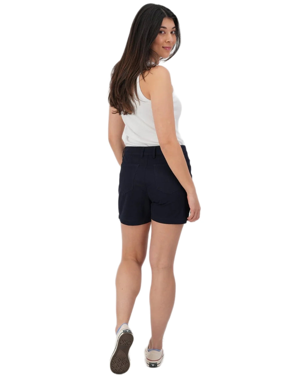 Navy coloured Swanndri Womens Blumont Stretch Canvas Shorts on white background 