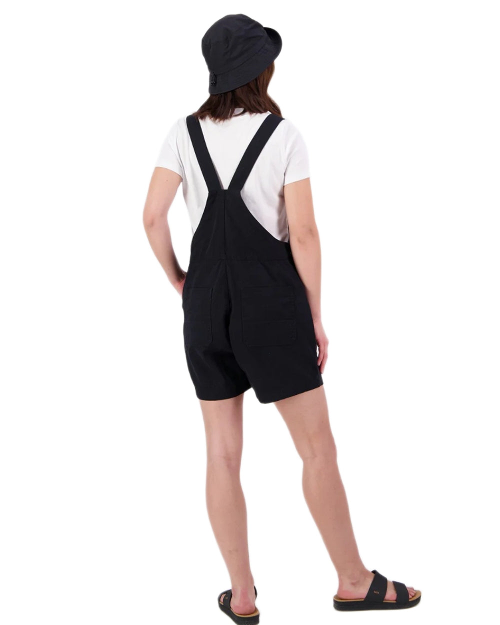 Black coloured Swanndri Womens Brooklyn V2 Short Dungarees on white background 
