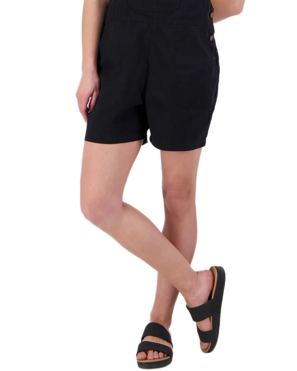 Black coloured Swanndri Womens Brooklyn V2 Short Dungarees on white background 