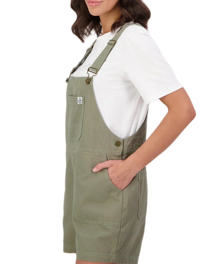 Clover coloured Swanndri Womens Brooklyn V2 Short Dungarees on white background 