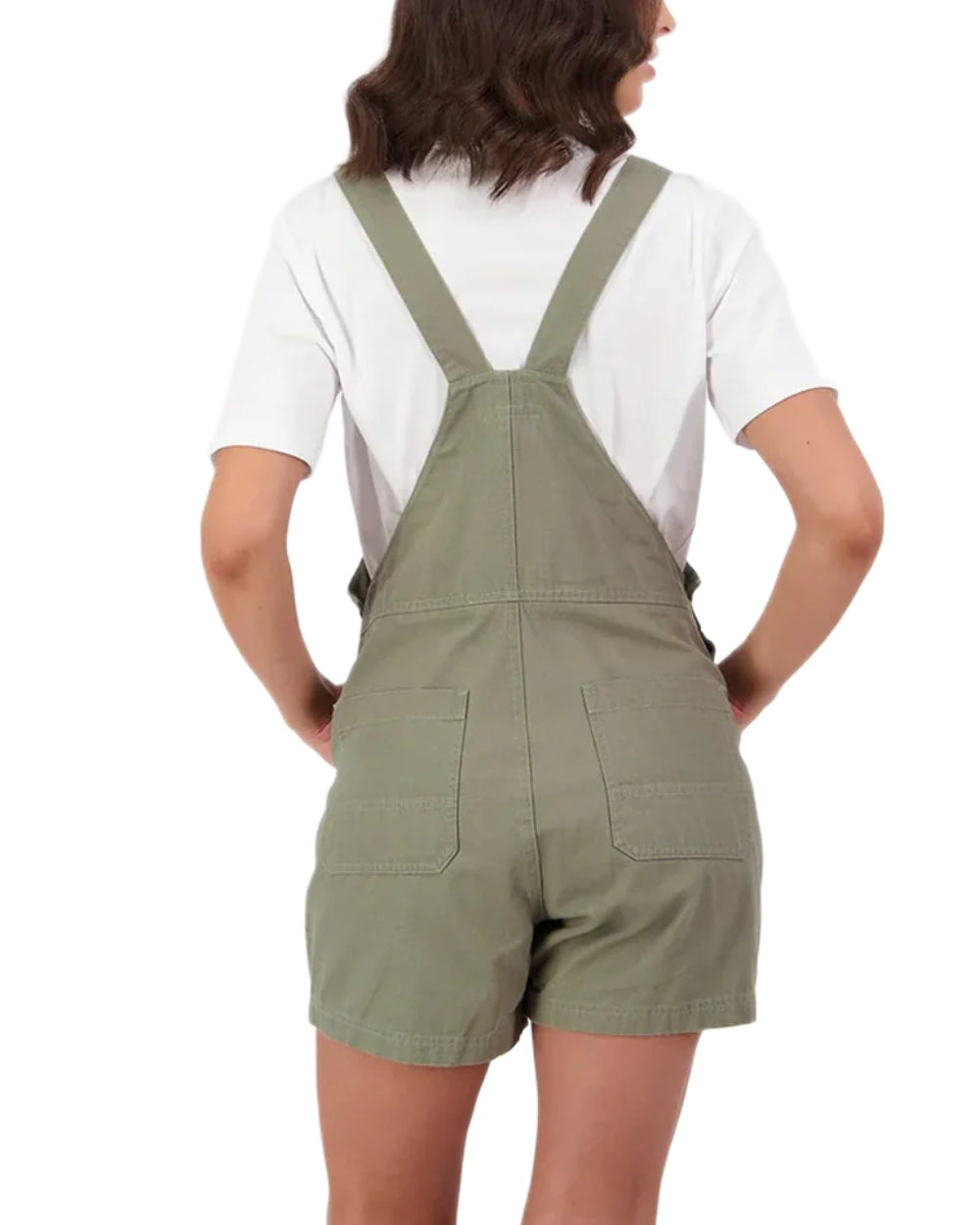 Clover coloured Swanndri Womens Brooklyn V2 Short Dungarees on white background 