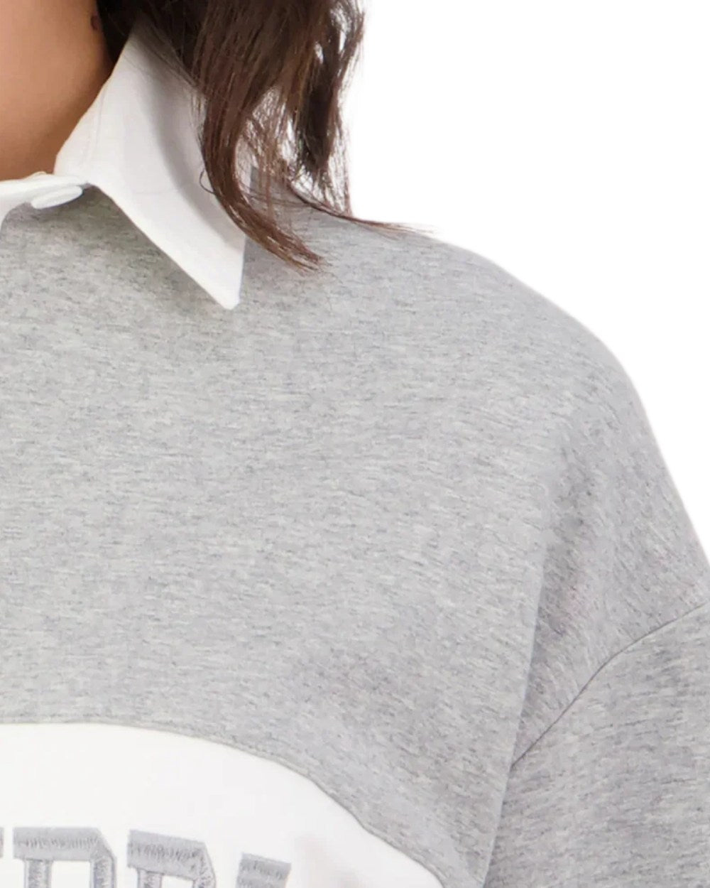 Grey Marle White coloured Swanndri Womens Cameron Long Sleeve Rugby Top on white background 