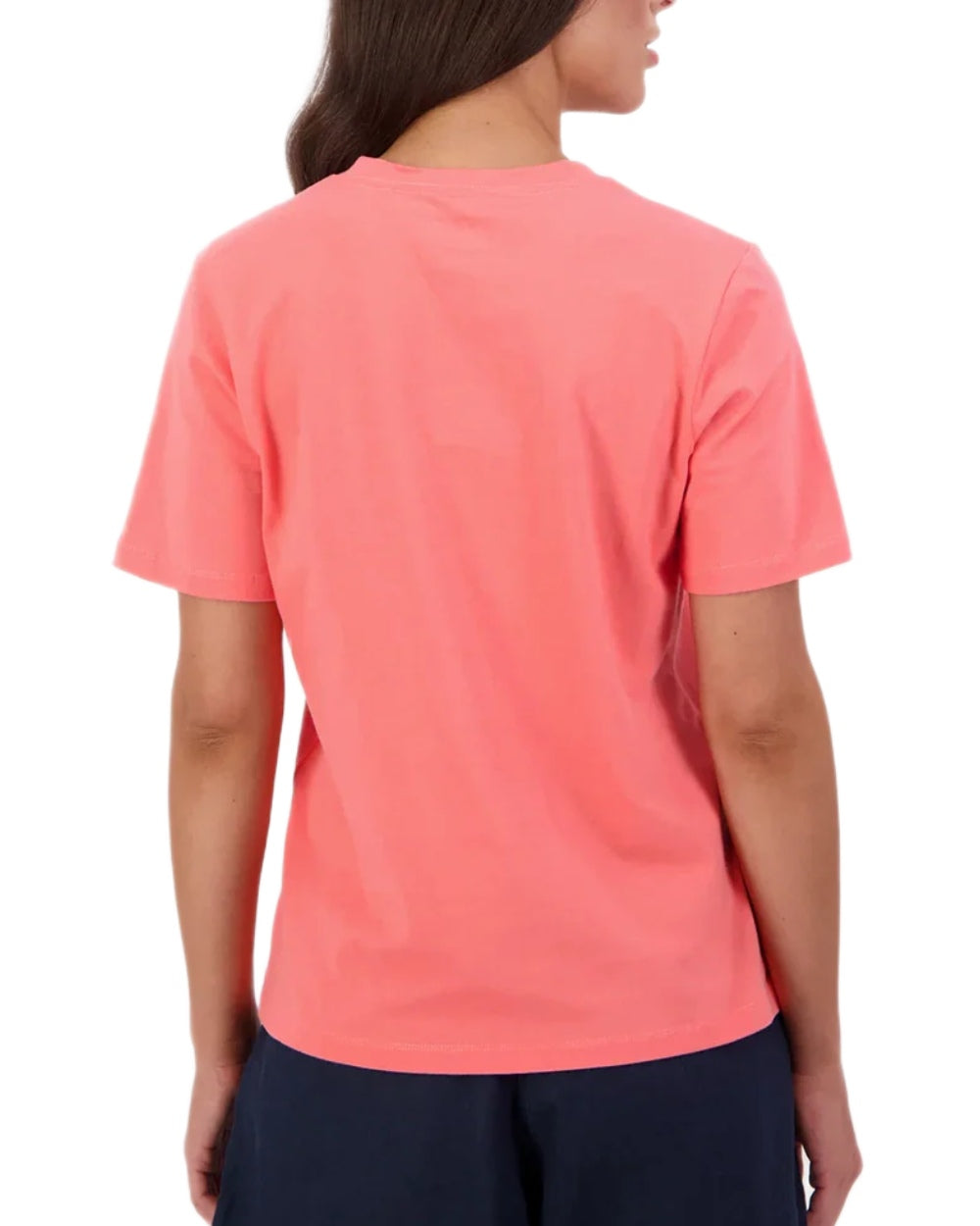 Watermelon Marshmallow coloured Swanndri Womens Script V2 T-Shirt on white background 