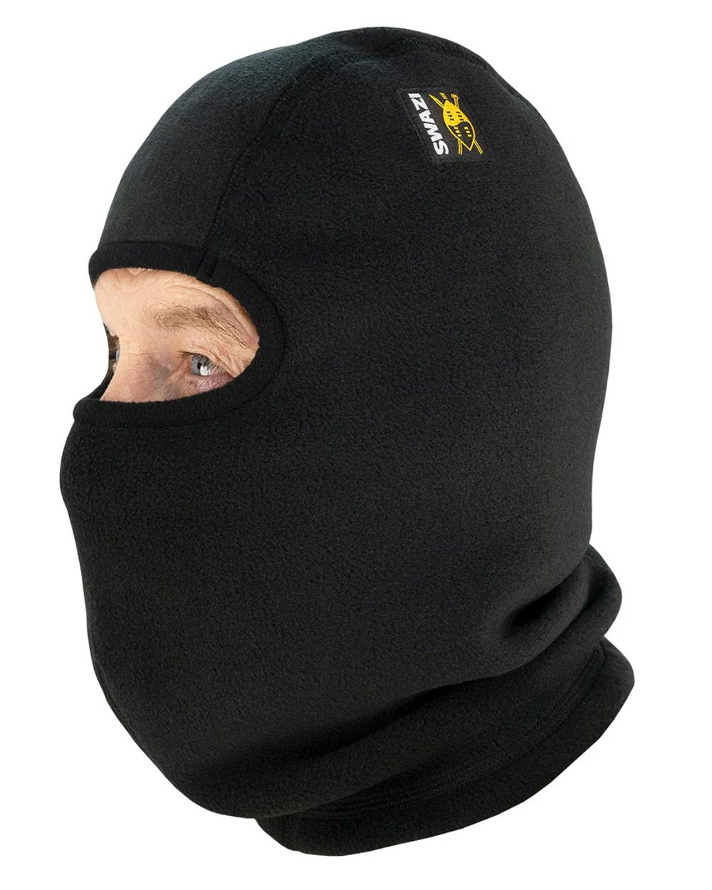 Black coloured Swazi Balaclava on white background 