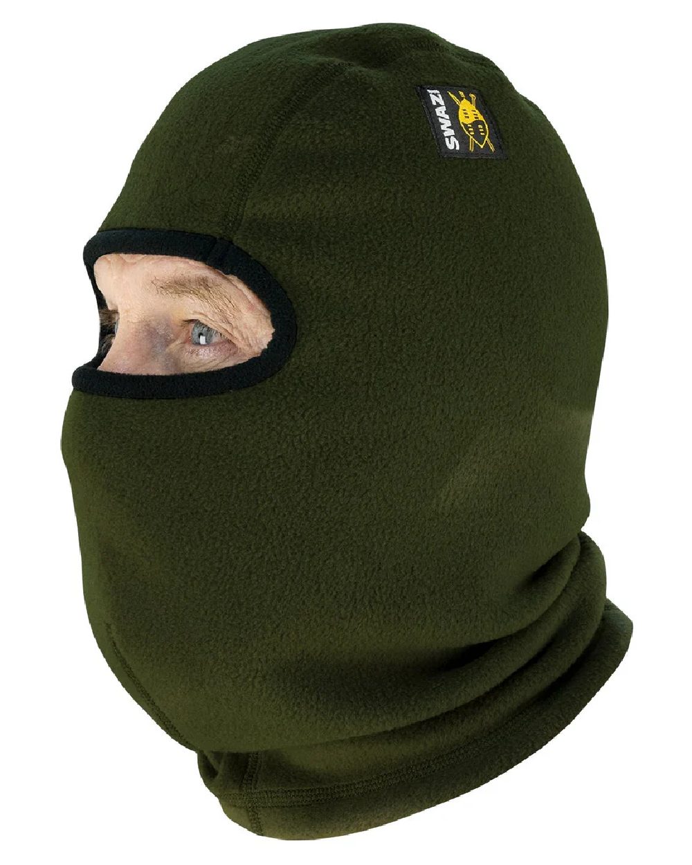 Olive coloured Swazi Balaclava on white background 