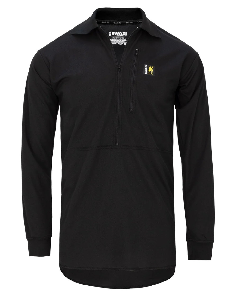 Black coloured Swazi Mens Climb Max Long Sleeve Polo Shirt on white background 