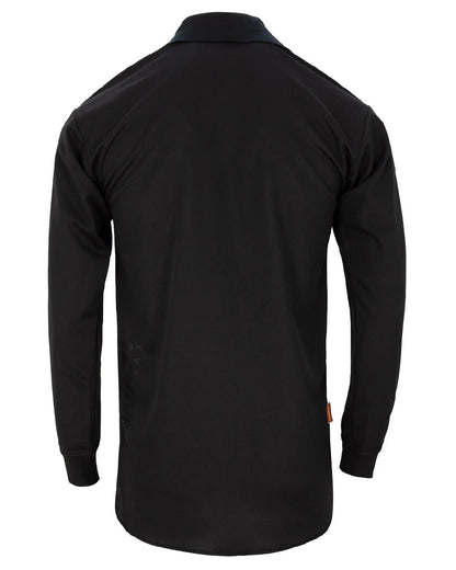 Black coloured Swazi Mens Climb Max Long Sleeve Polo Shirt on white background 