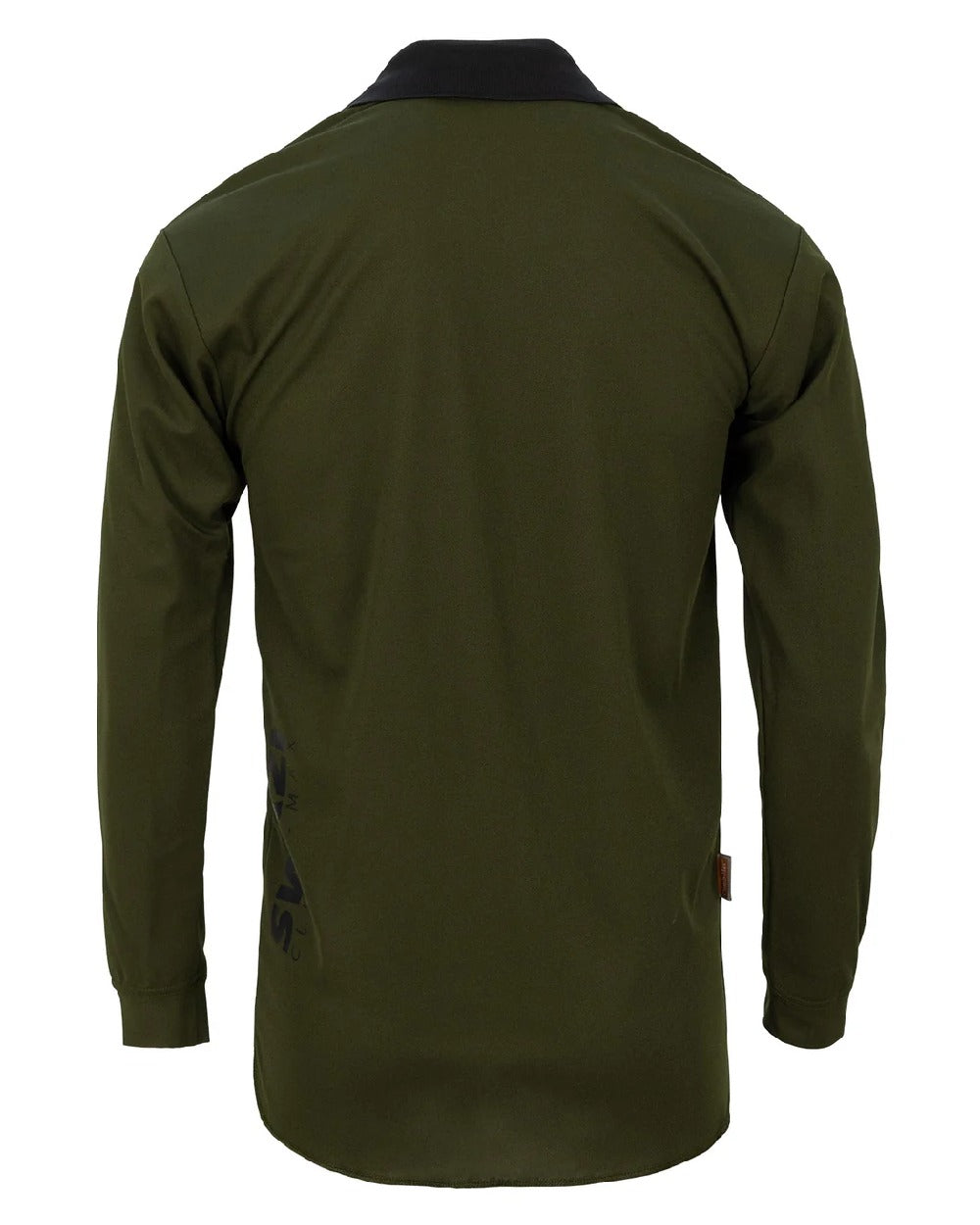 Olive coloured Swazi Mens Climb Max Long Sleeve Polo Shirt on white background 