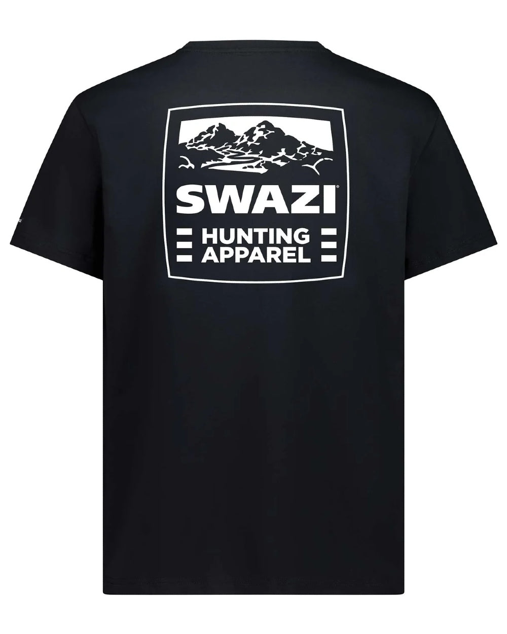 Black coloured Swazi Mens Pillar Hunting T-Shirt on white background 