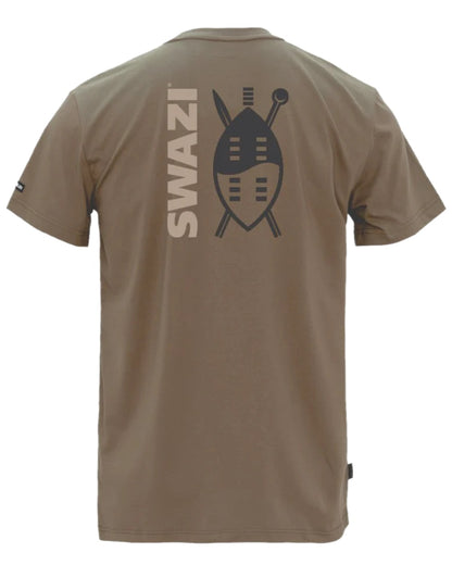 European Olive Coloured Swazi Mens Reverse Shield Tee on white background 